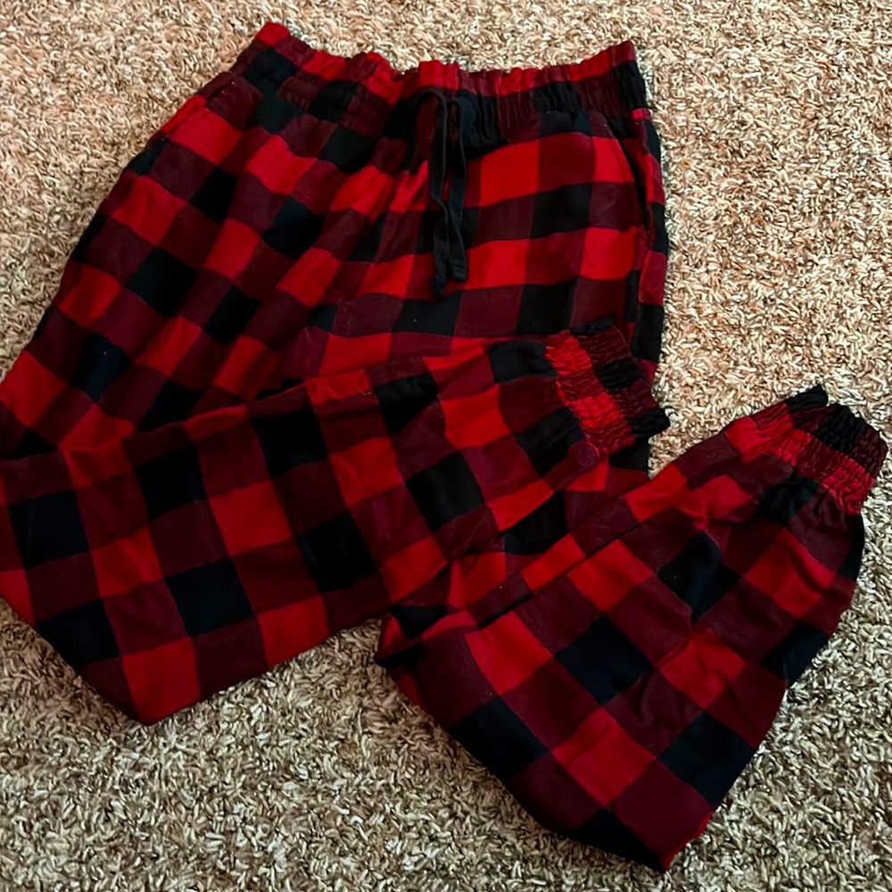 Garage Black and Red Plaid Cuffed Pajama Pants